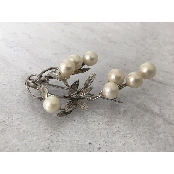 Vintage Pearl Sterling Silver Brooch Pendant 2 1/4" Long Leaf and Branch Design - Picture 9 of 16